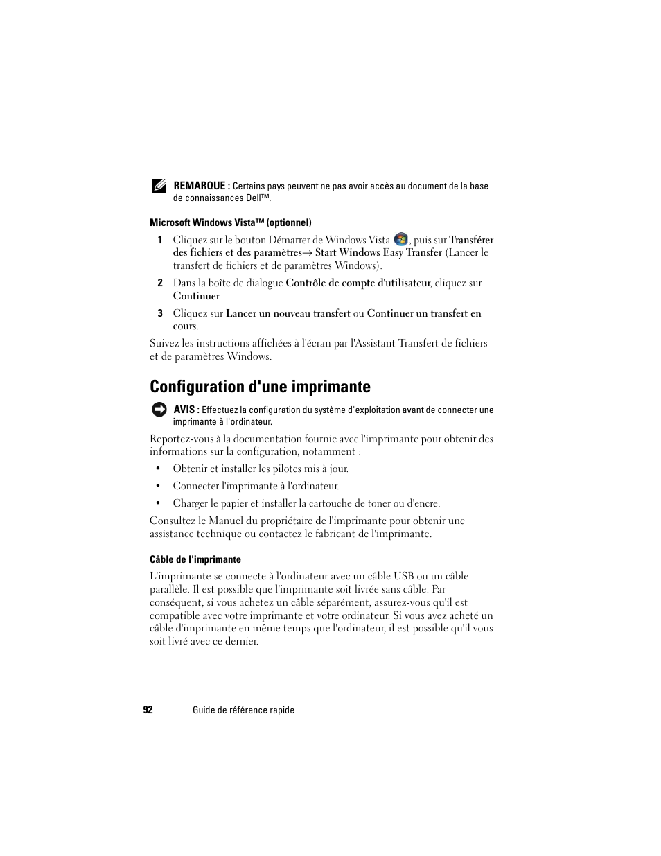 Configuration d'une imprimante | Dell OptiPlex 330 (Late 2007) User Manual | Page 92 / 412