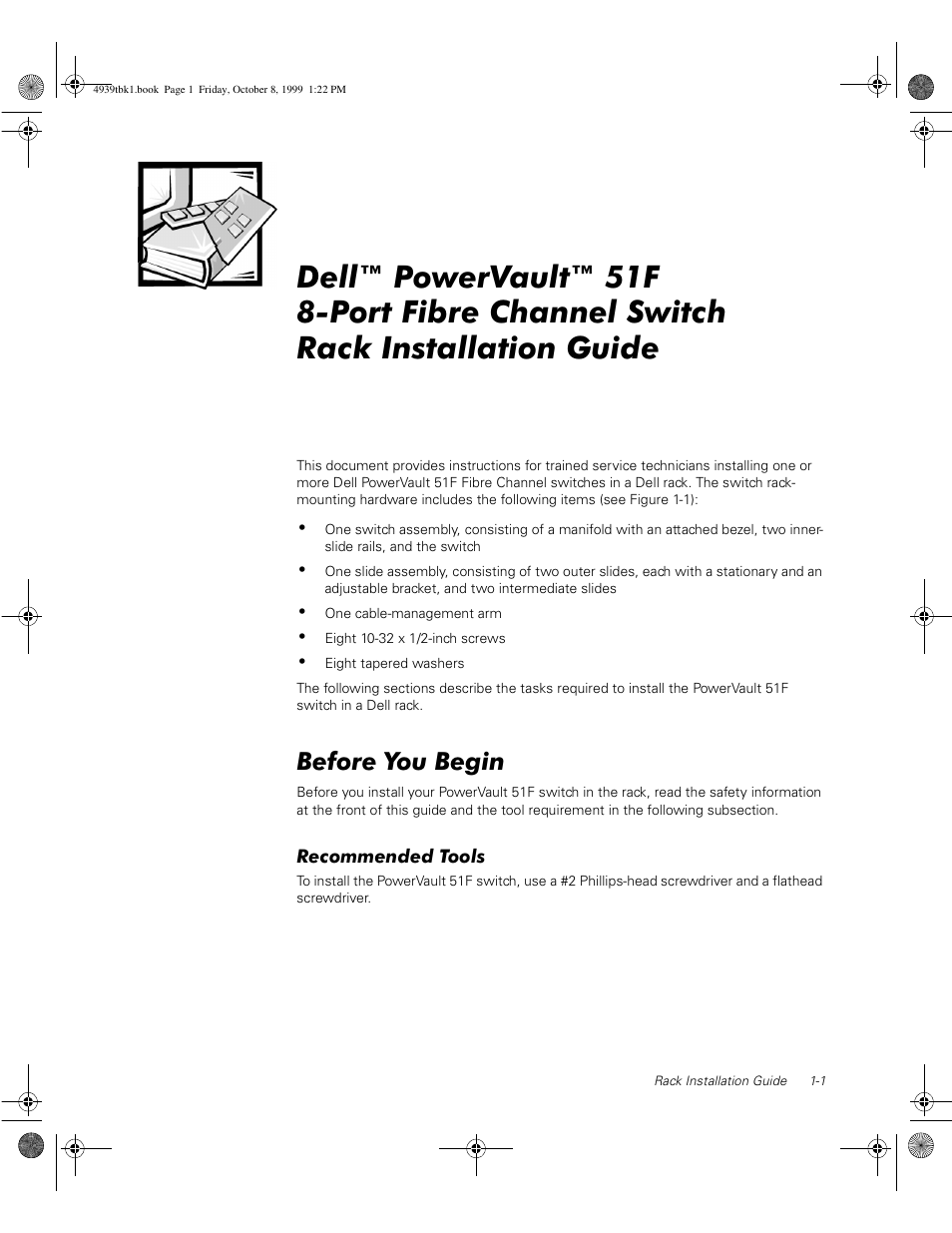 Before you begin, Recommended tools | Dell PowerVault 51F (8P Fibre Channel Switch) User Manual | Page 17 / 98