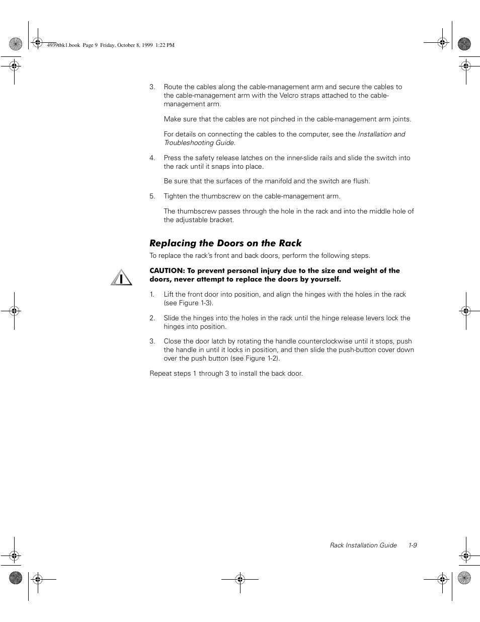 Replacing the doors on the rack | Dell PowerVault 51F (8P Fibre Channel Switch) User Manual | Page 25 / 98