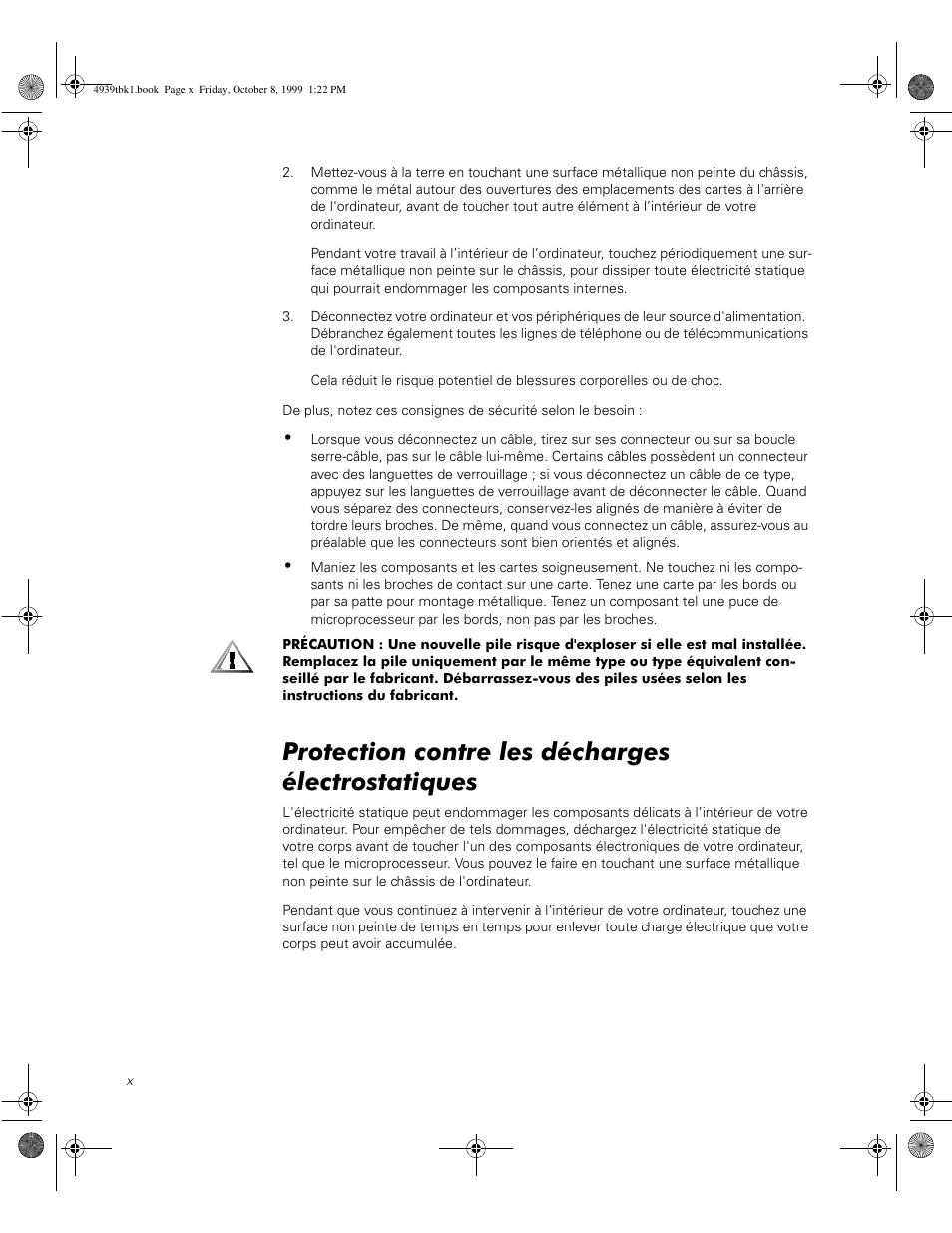 Protection contre les décharges électrostatiques | Dell PowerVault 51F (8P Fibre Channel Switch) User Manual | Page 36 / 98