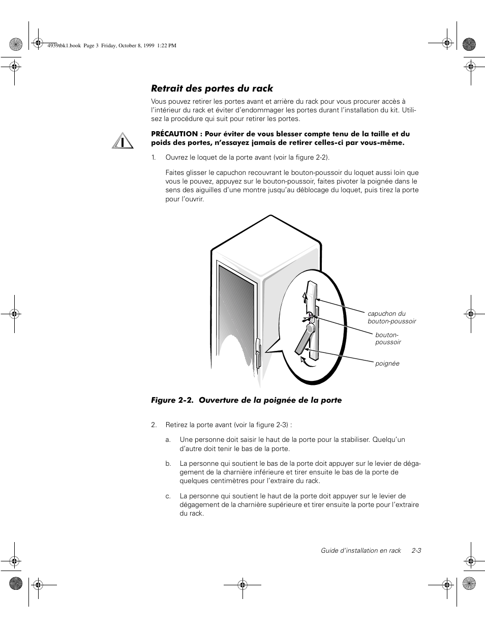 Retrait des portes du rack | Dell PowerVault 51F (8P Fibre Channel Switch) User Manual | Page 43 / 98