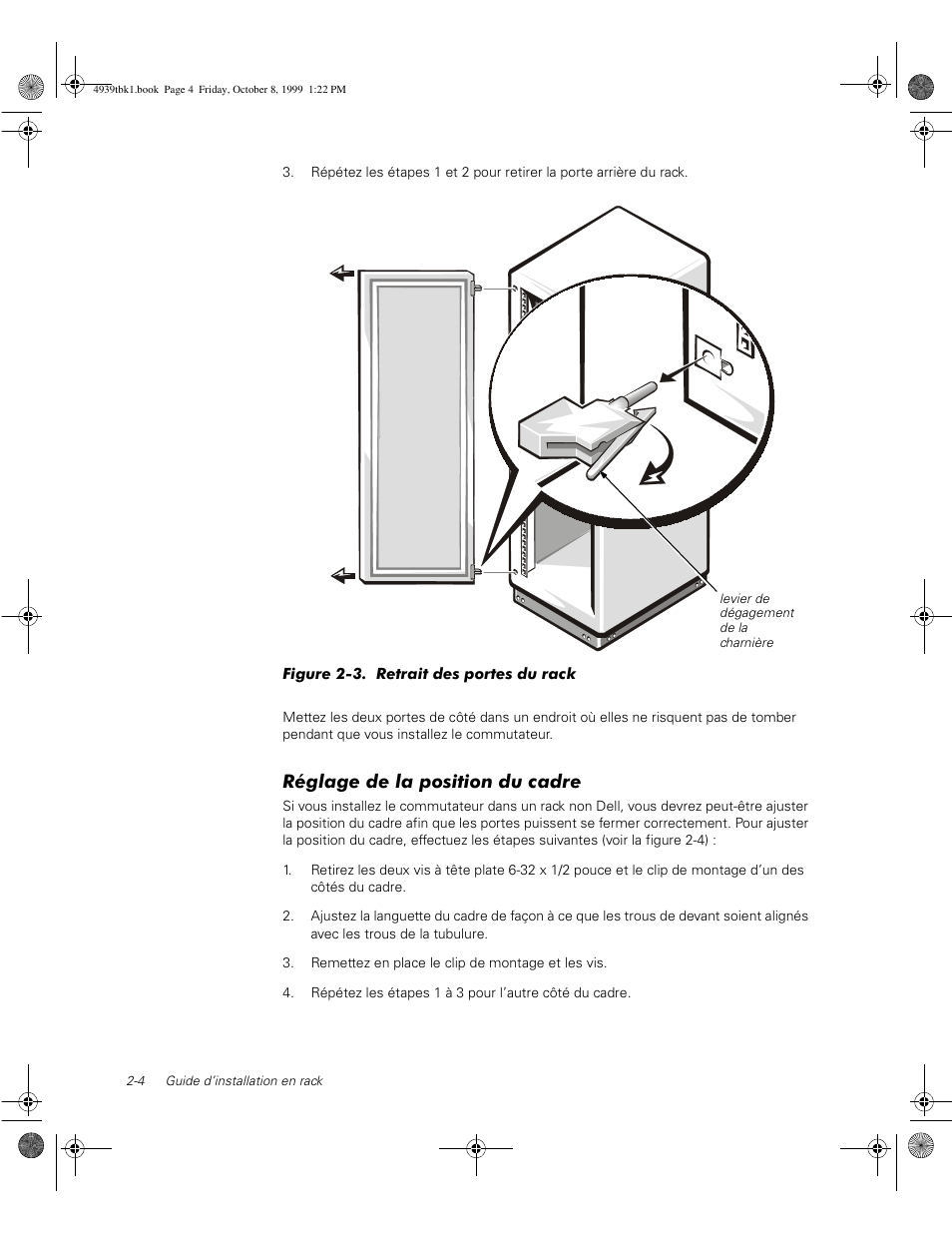 Réglage de la position du cadre | Dell PowerVault 51F (8P Fibre Channel Switch) User Manual | Page 44 / 98