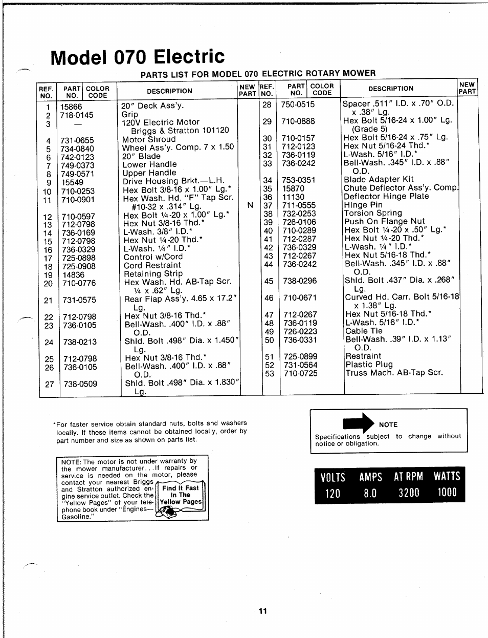 Model 070 electric | Bolens 82-0629 User Manual | Page 11 / 13