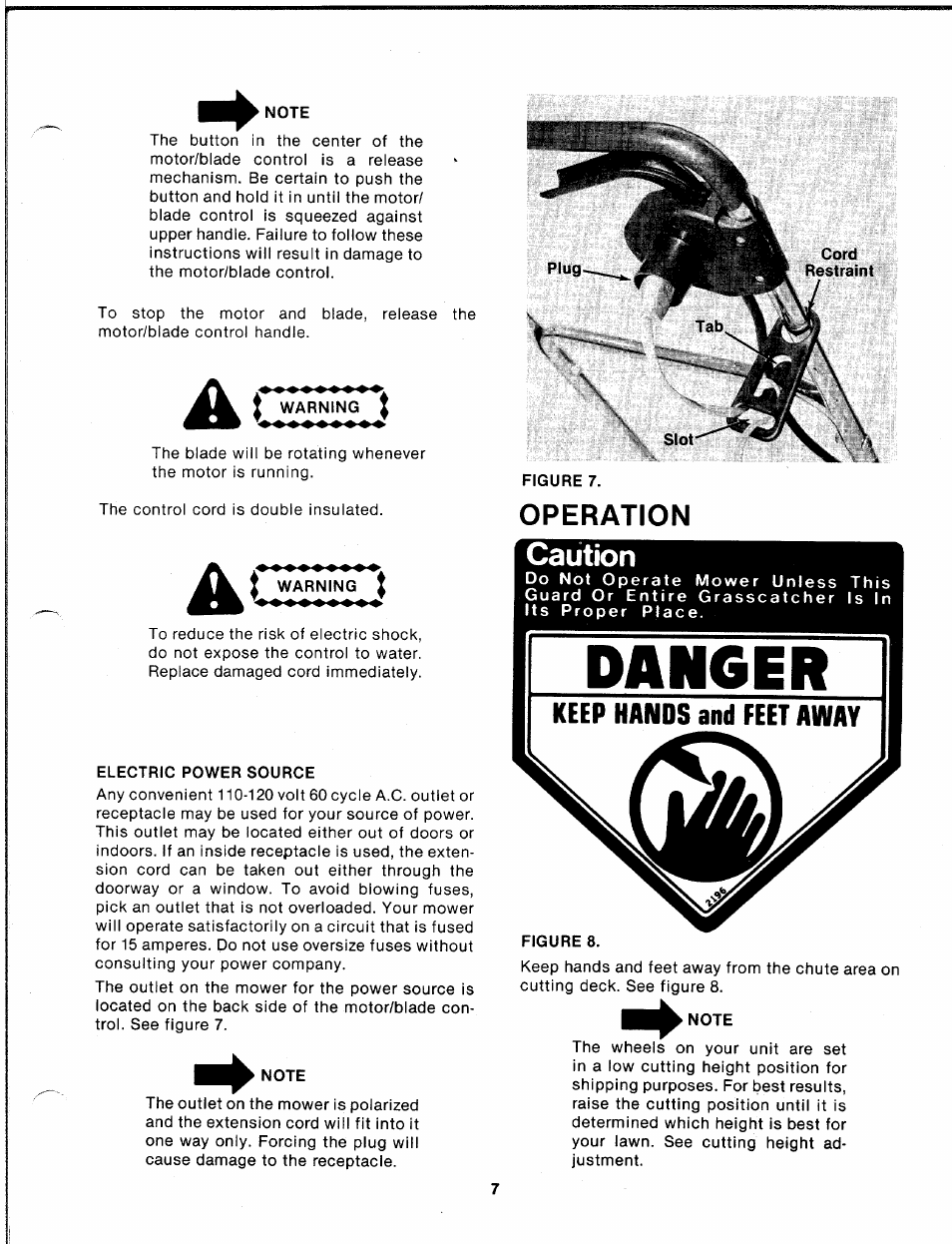 Note, Electric power source, Caution | Bolens 82-0629 User Manual | Page 7 / 13