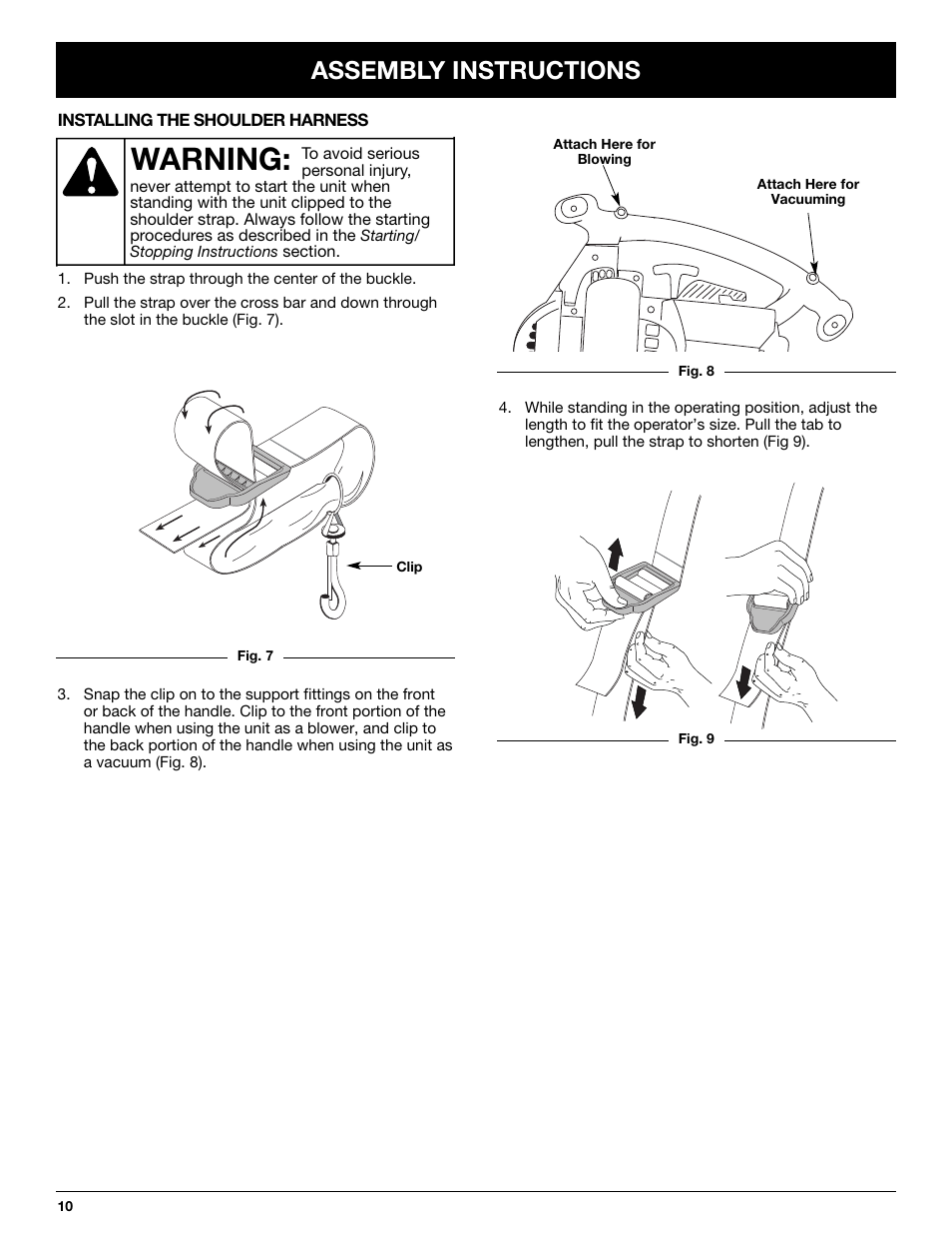 Warning, Assembly instructions | MTD YM320BV User Manual | Page 10 / 72