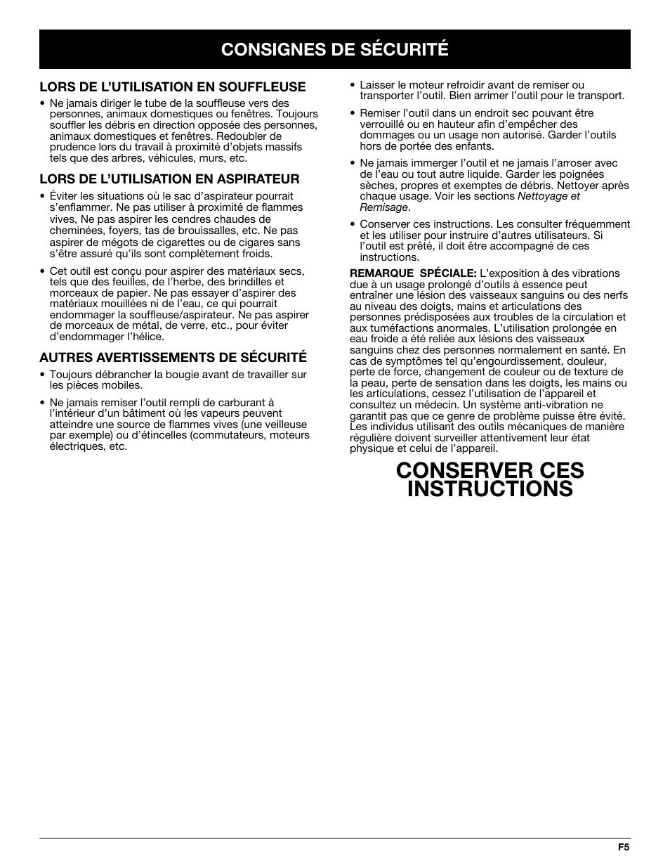 Conserver ces instructions, Consignes de sécurité | MTD YM320BV User Manual | Page 27 / 72