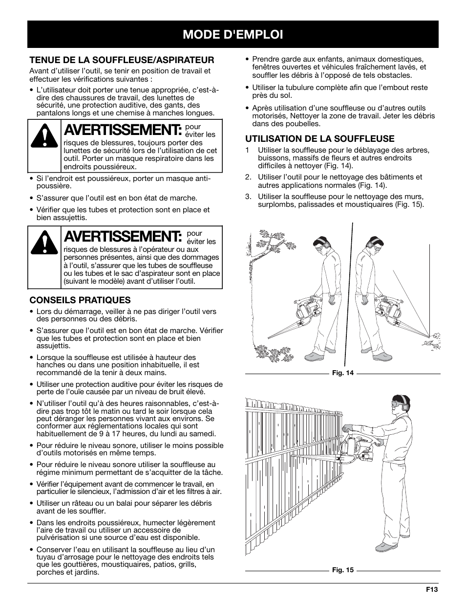 Avertissement, Mode d'emploi | MTD YM320BV User Manual | Page 35 / 72