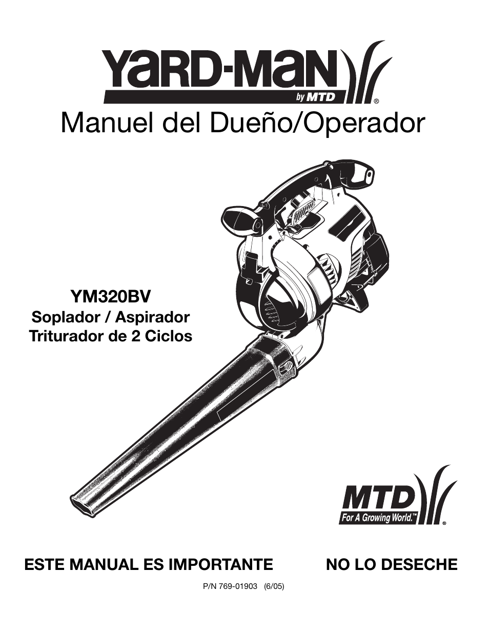 Manuel del dueño/operador | MTD YM320BV User Manual | Page 47 / 72
