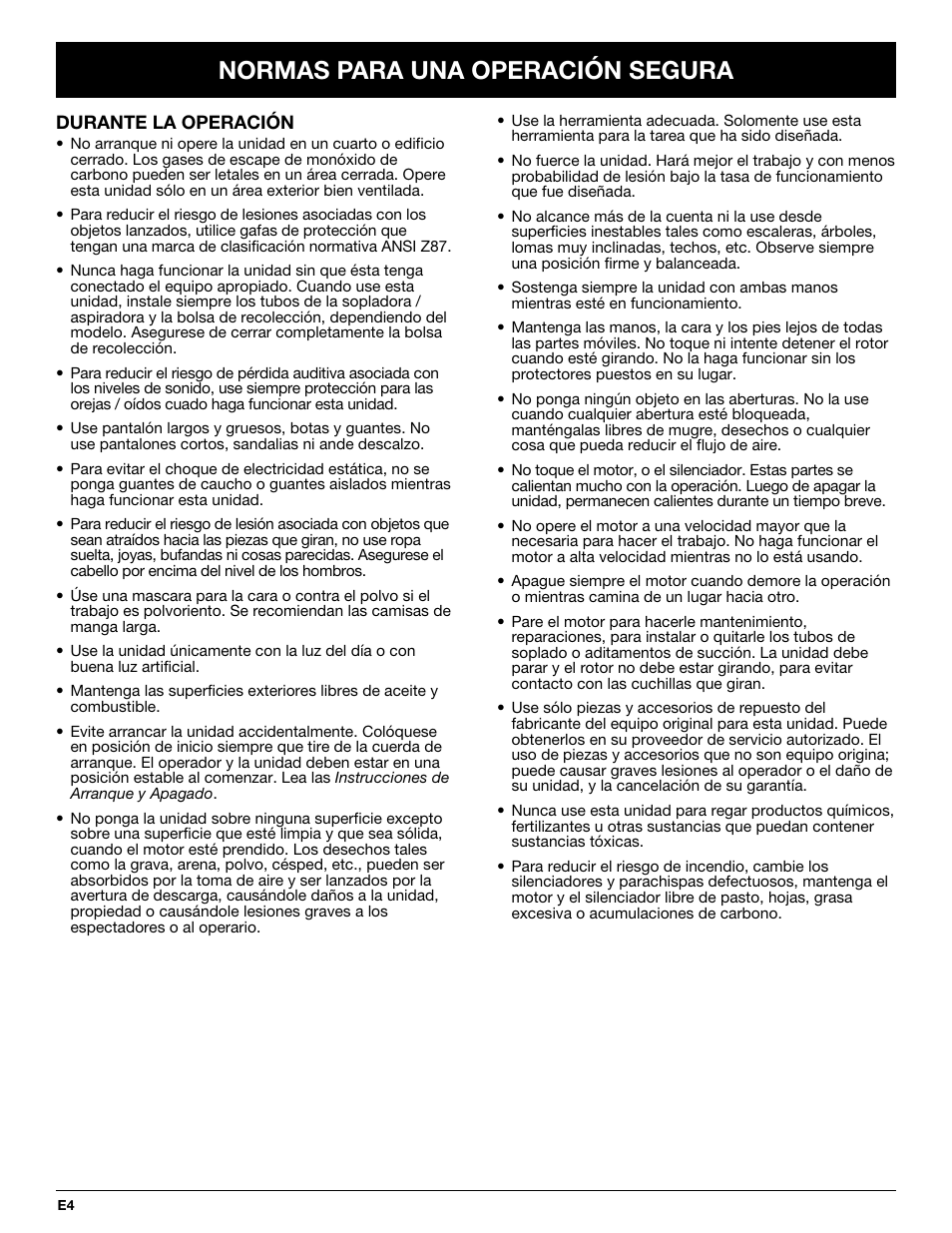 Normas para una operación segura | MTD YM320BV User Manual | Page 50 / 72