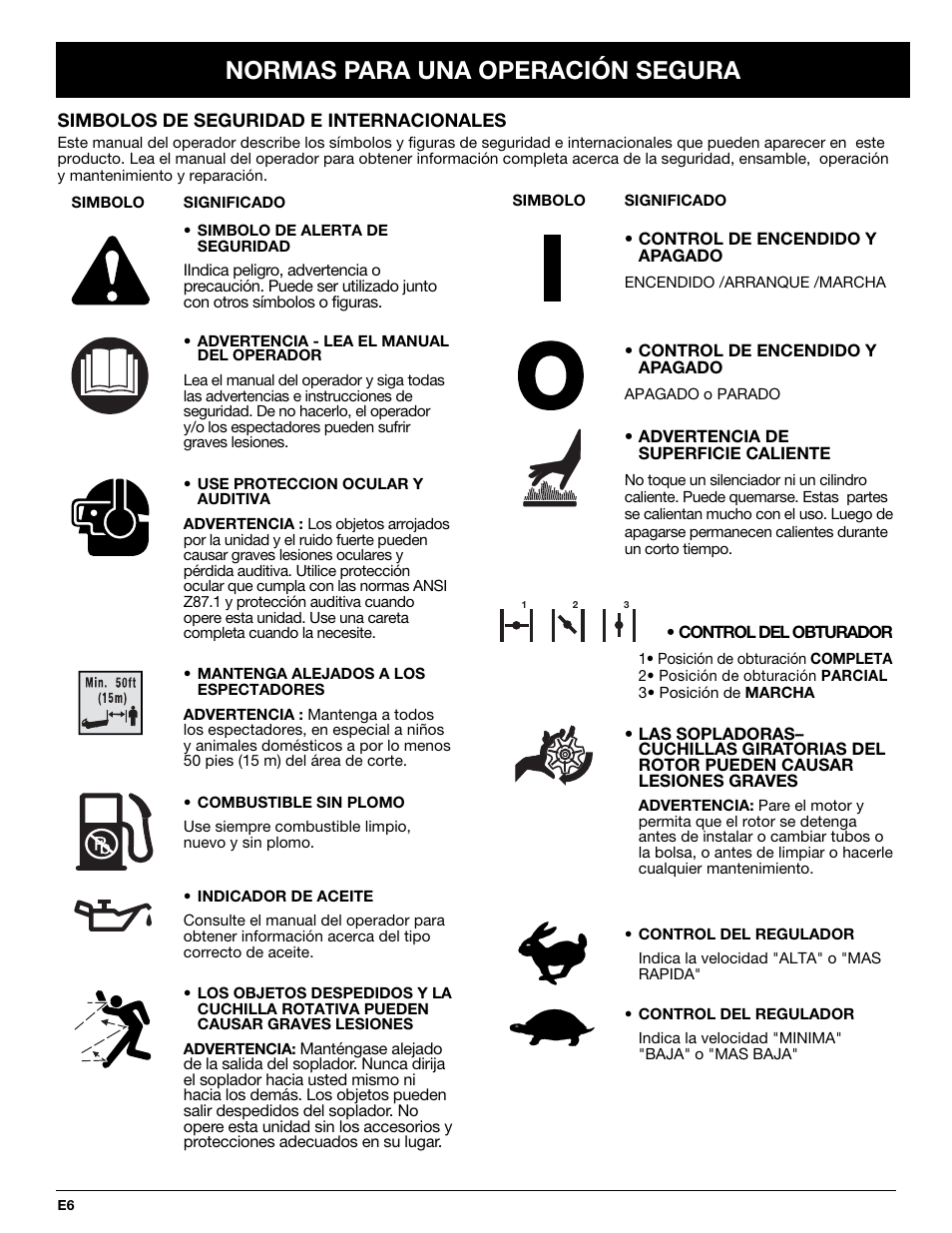 Normas para una operación segura | MTD YM320BV User Manual | Page 52 / 72