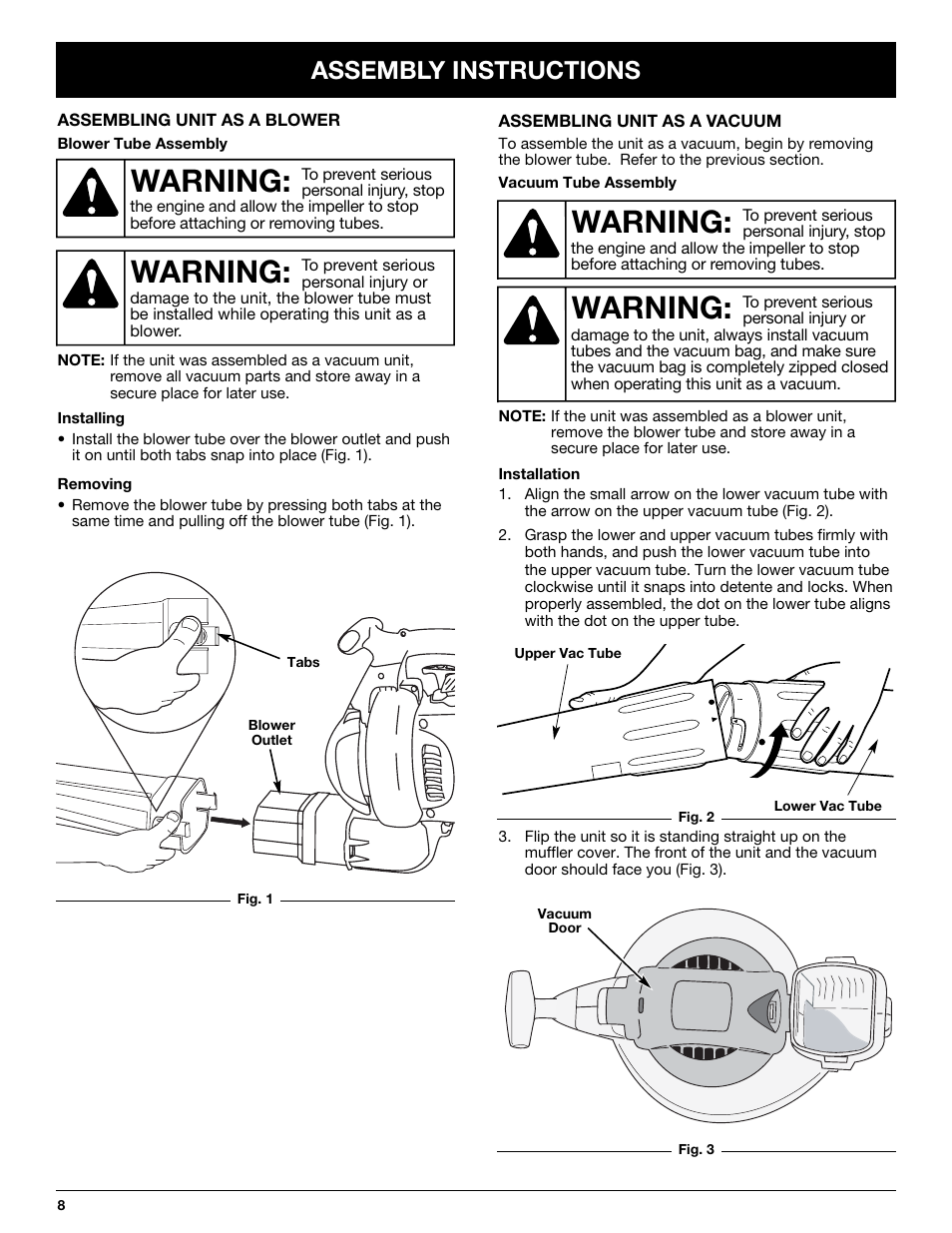 Warning, Assembly instructions | MTD YM320BV User Manual | Page 8 / 72