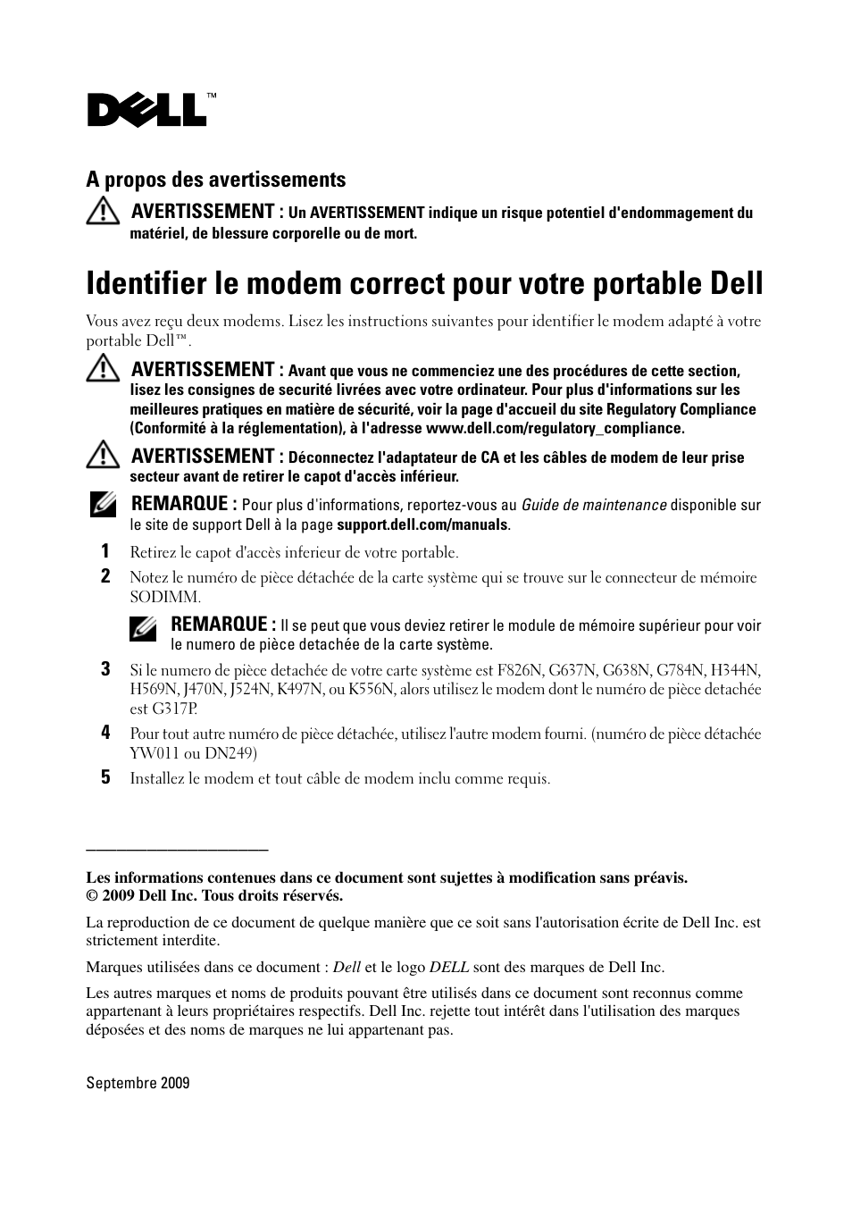 A propos des avertissements | Dell nenuzniy User Manual | Page 3 / 6