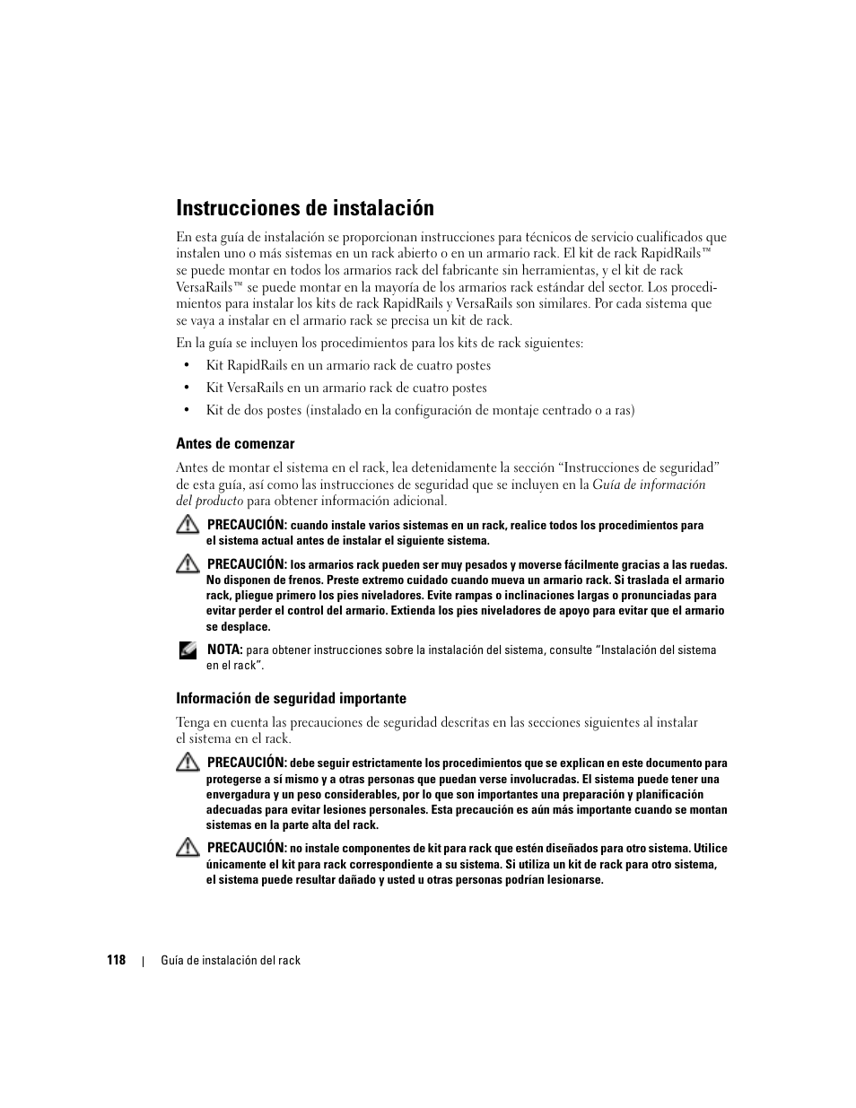 Instrucciones de instalación, Antes de comenzar, Información de seguridad importante | Dell PowerEdge 850 User Manual | Page 120 / 142