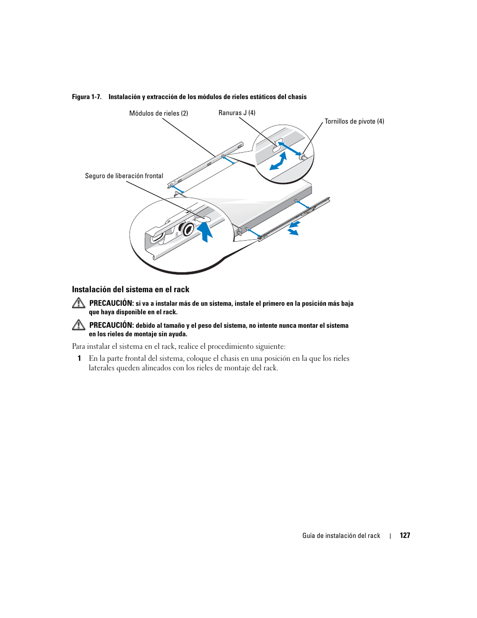 Instalación del sistema en el rack, Figura 1-7 | Dell PowerEdge 850 User Manual | Page 129 / 142