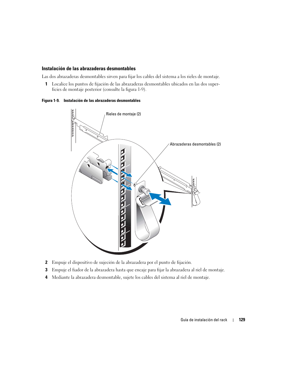 Instalación de las abrazaderas desmontables, Figura 1-9 | Dell PowerEdge 850 User Manual | Page 131 / 142
