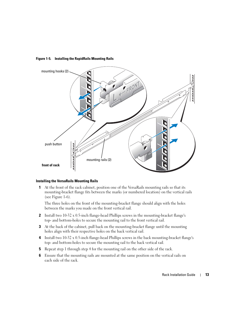 Figure 1-5, Installing the rapidrails mounting rails | Dell PowerEdge 850 User Manual | Page 15 / 142