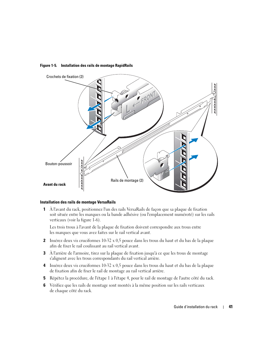 Figure 1-5, Installation des rails de montage rapidrails | Dell PowerEdge 850 User Manual | Page 43 / 142