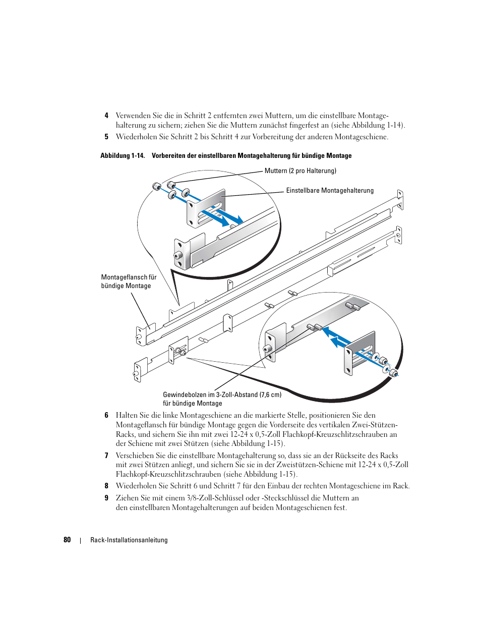 Abbildung 1-14, Abbildung 1-14), N montagehalterung (siehe abbildung 1-14) | Ll (15,2 cm) abstand (siehe abbildung 1-14) | Dell PowerEdge 850 User Manual | Page 82 / 142