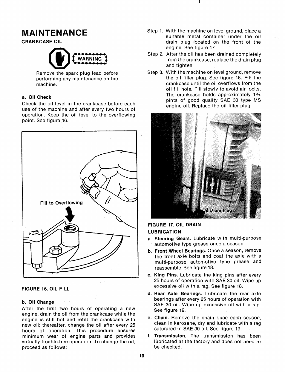 Maintenance, I warning | Bolens 130-360A User Manual | Page 10 / 26