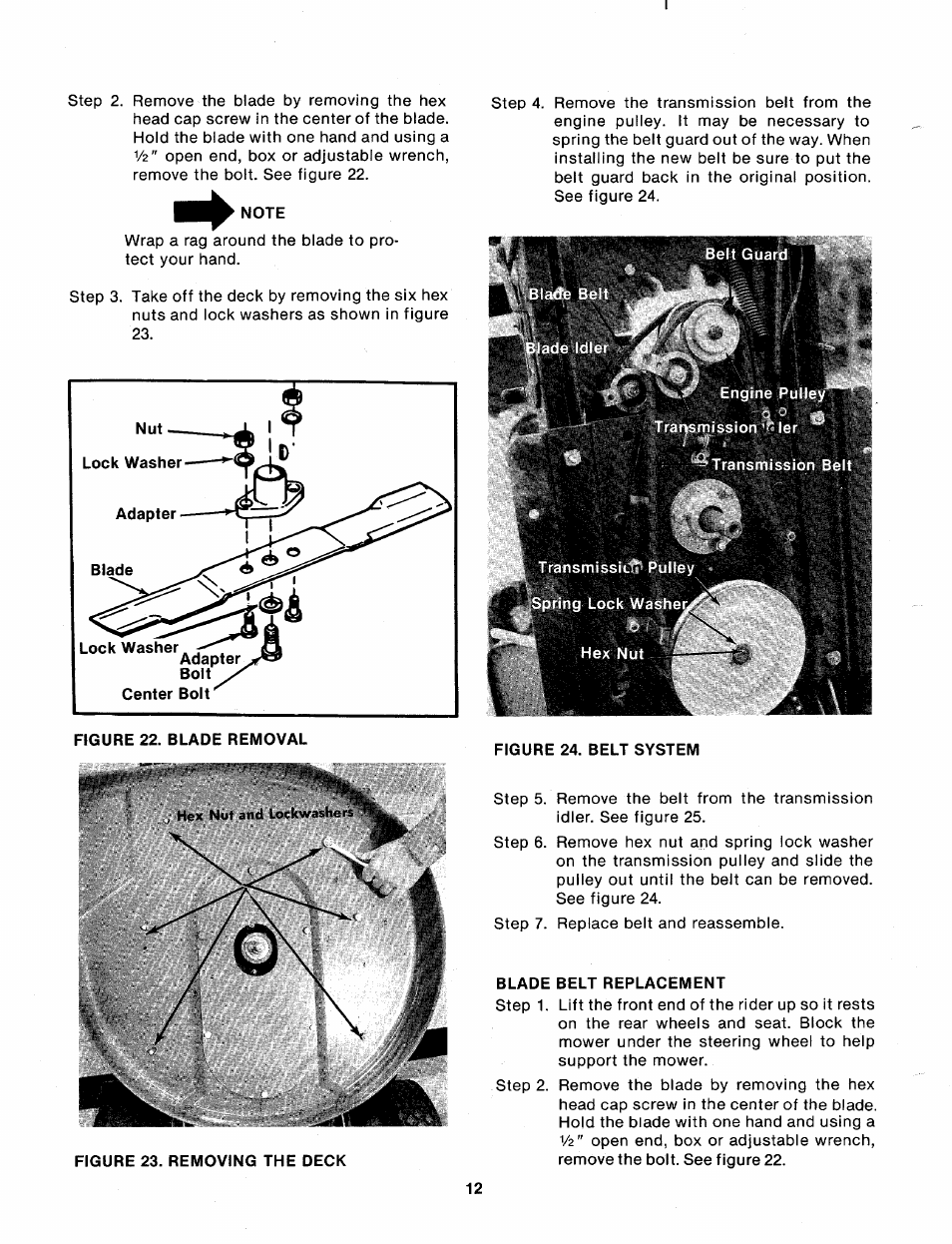 Blade belt replacement | Bolens 130-360A User Manual | Page 12 / 26