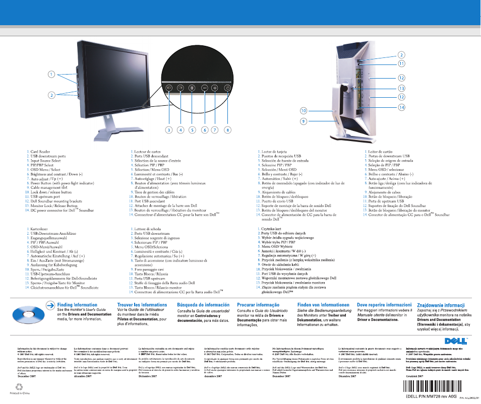 Finding information, Trouver les informations, Búsqueda de información | Procurar informagao, Finden von informationen, Dove reperire informazioni, Znajdowanie informacji | Dell 2408WFP Monitor User Manual | Page 2 / 2