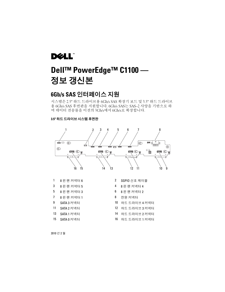 정보 갱신본, 6gb/s sas 인터페이스 지원, Dell™ poweredge™ c1100 — 정보 갱신본 | Dell PowerEdge C1100 User Manual | Page 11 / 14