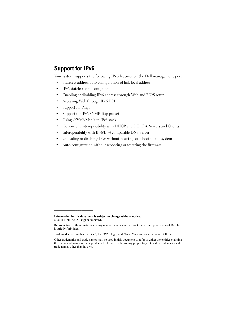 Support for ipv6 | Dell PowerEdge C1100 User Manual | Page 2 / 14