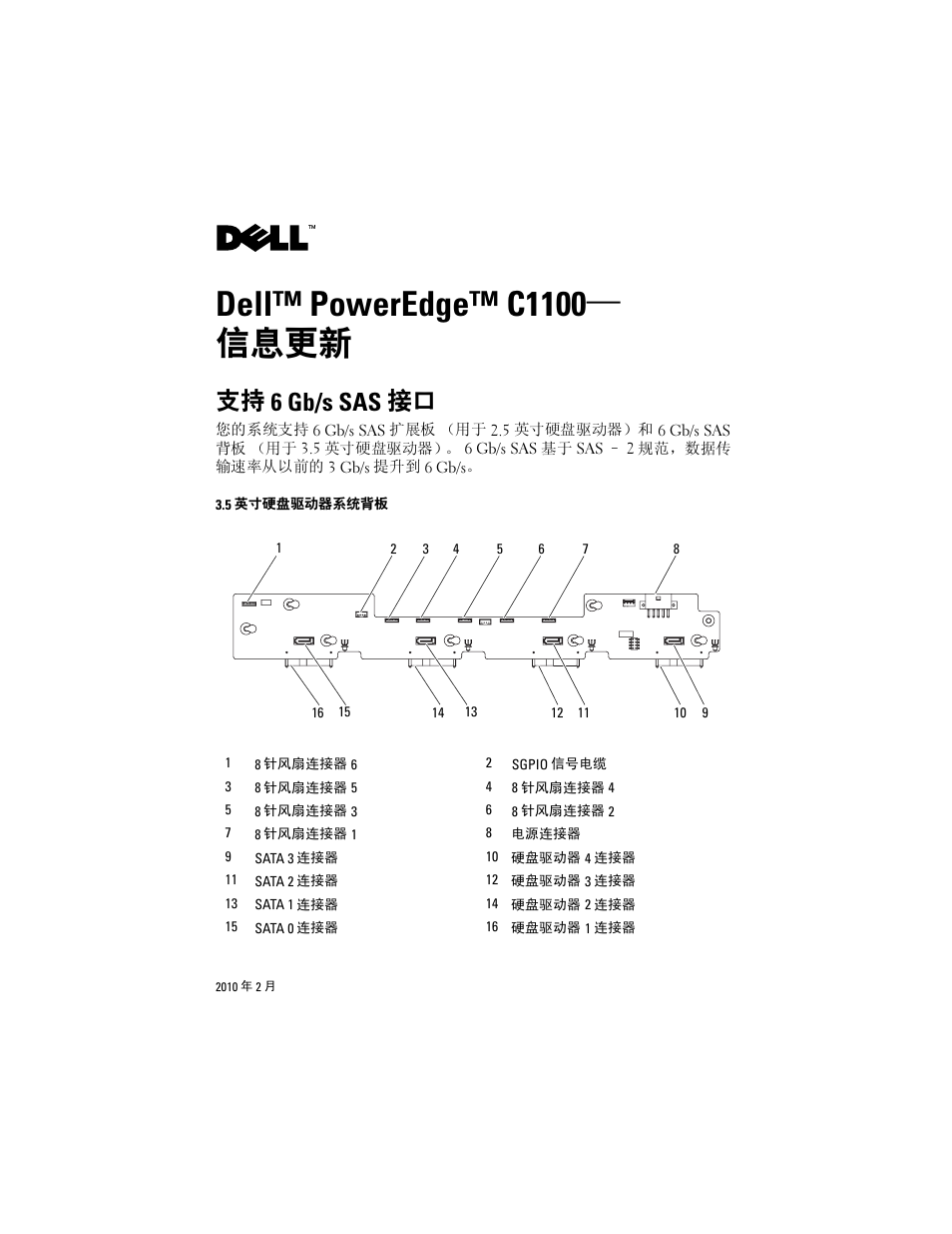 信息更新, 支持 6 gb/s sas 接口, Dell™ poweredge™ c1100 — 信息更新 | Dell PowerEdge C1100 User Manual | Page 3 / 14