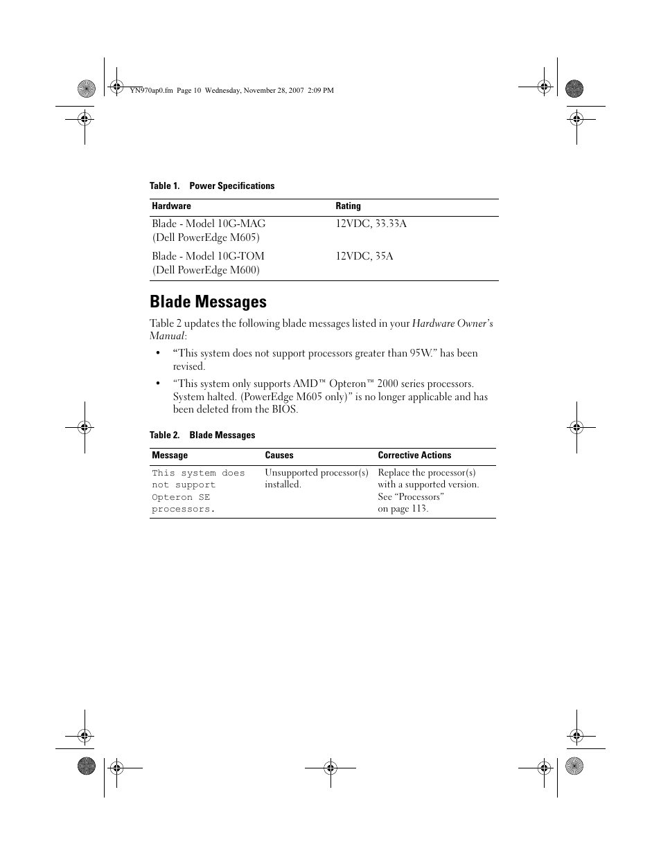 Blade messages | Dell PowerEdge M605 User Manual | Page 2 / 21
