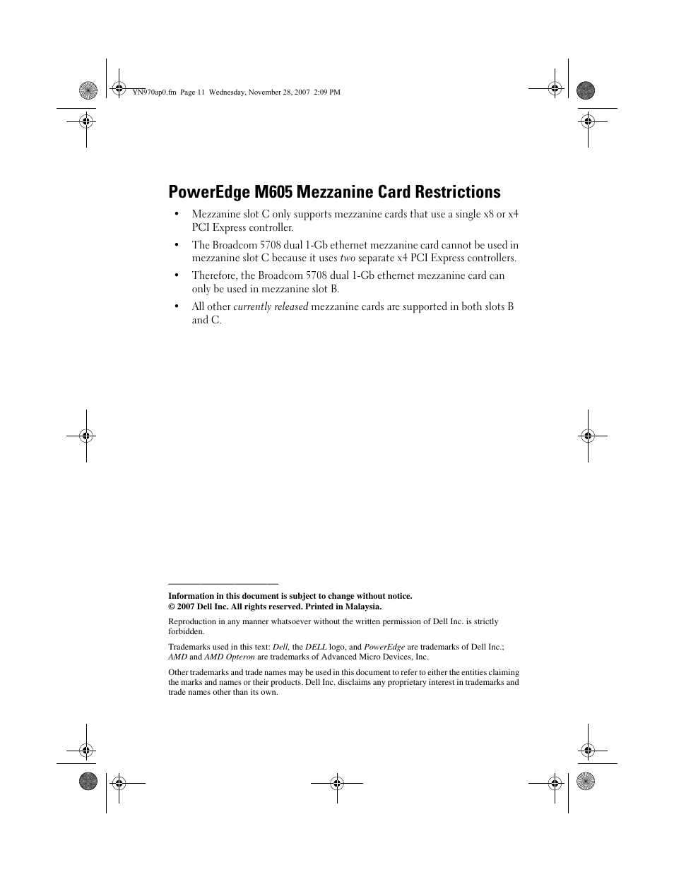 Poweredge m605 mezzanine card restrictions | Dell PowerEdge M605 User Manual | Page 3 / 21