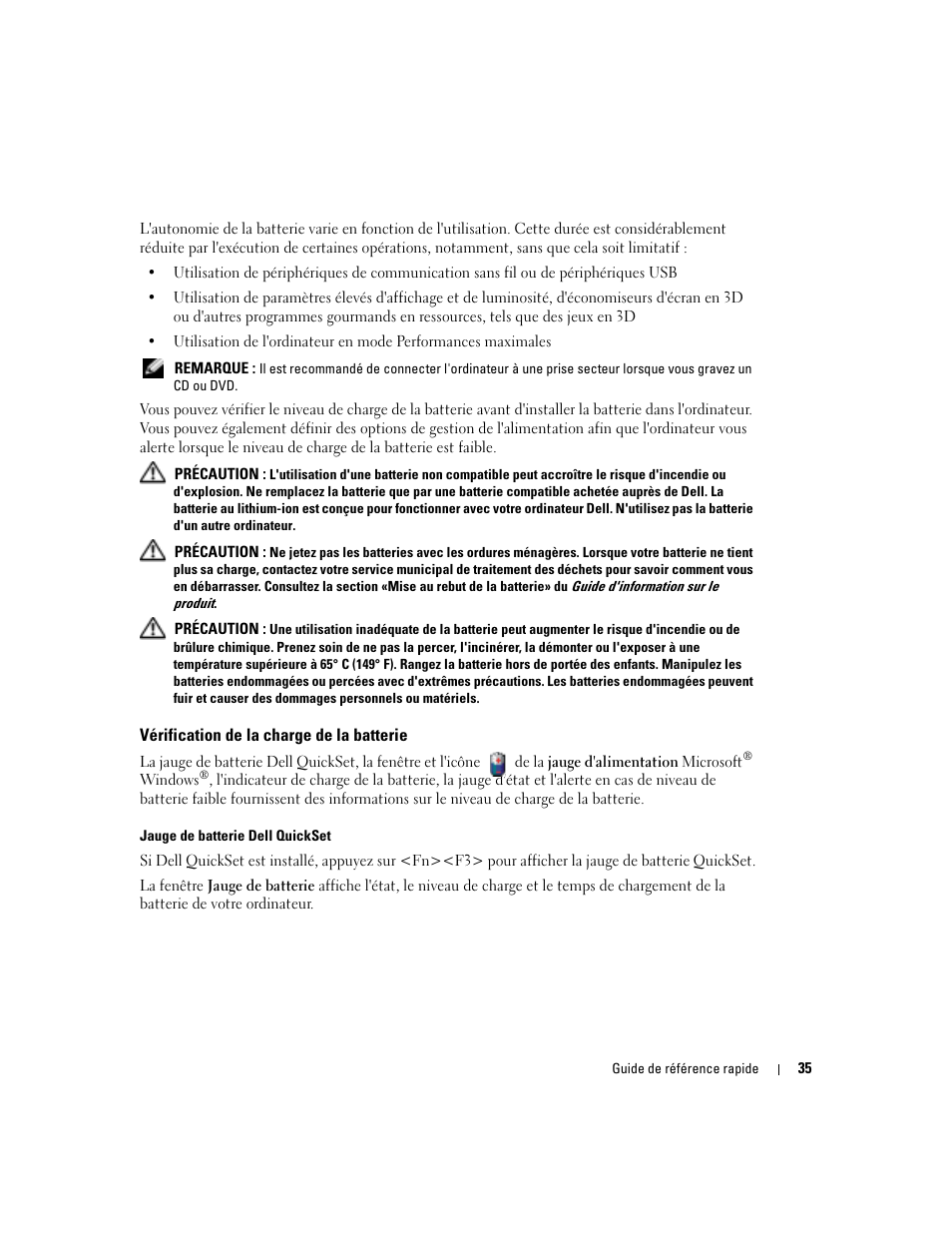 Vérification de la charge de la batterie | Dell Latitude X1 User Manual | Page 35 / 88