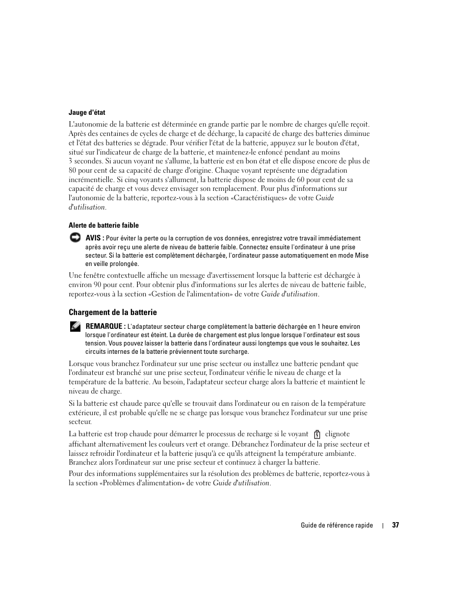 Chargement de la batterie | Dell Latitude X1 User Manual | Page 37 / 88