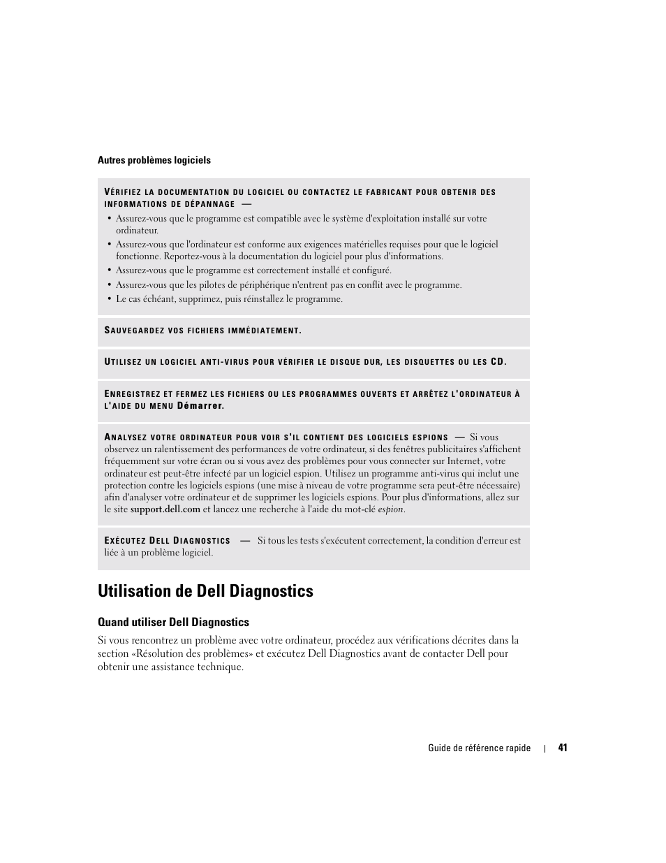 Utilisation de dell diagnostics, Quand utiliser dell diagnostics | Dell Latitude X1 User Manual | Page 41 / 88