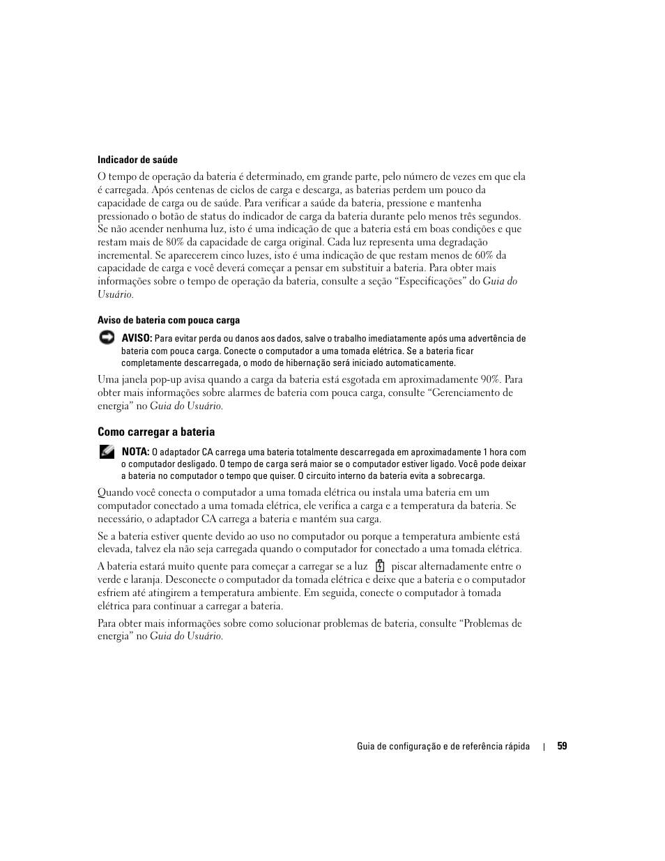 Como carregar a bateria | Dell Latitude X1 User Manual | Page 59 / 88