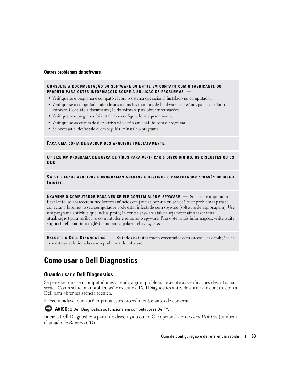 Como usar o dell diagnostics, Quando usar o dell diagnostics | Dell Latitude X1 User Manual | Page 63 / 88