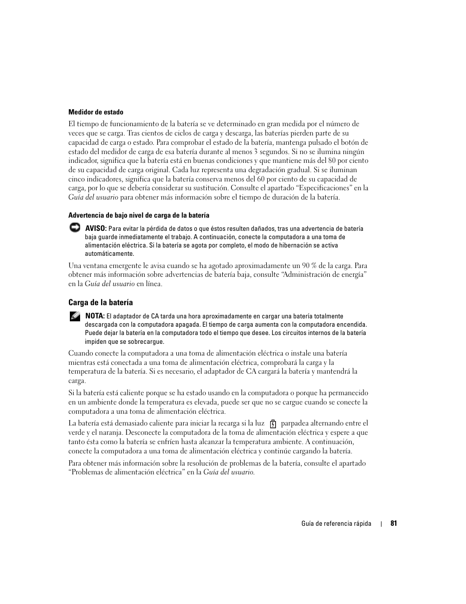 Carga de la batería | Dell Latitude X1 User Manual | Page 81 / 88