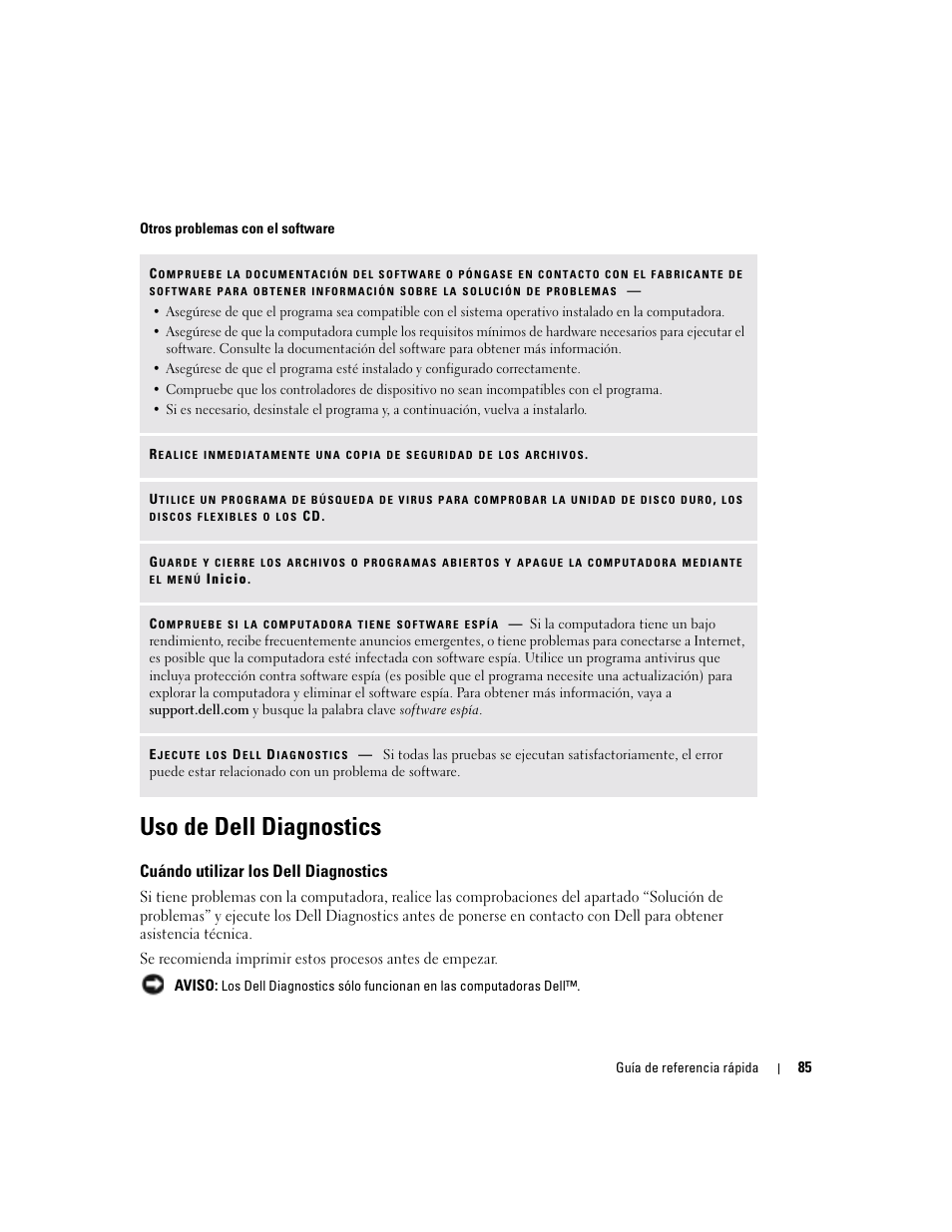 Uso de dell diagnostics, Cuándo utilizar los dell diagnostics | Dell Latitude X1 User Manual | Page 85 / 88