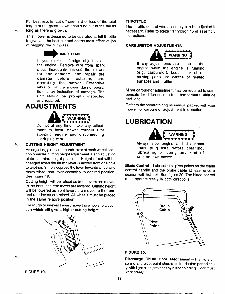 Adjustments, Lubrication | Bolens 116-312-000 User Manual | Page 11 / 19