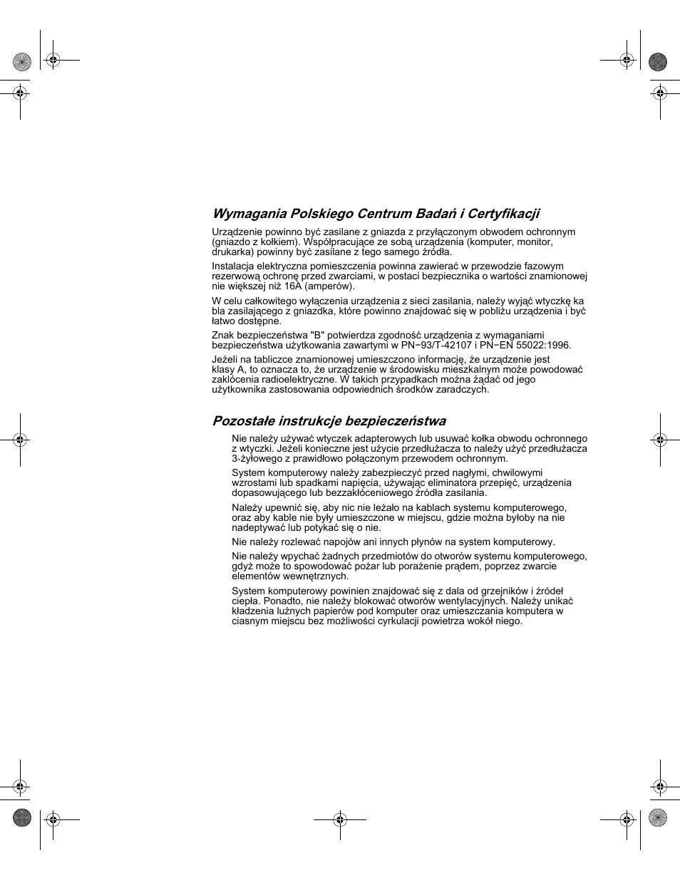 Wymagania polskiego centrum badaò i certyfikacji, Pozosta³e instrukcje bezpieczeòstwa | Dell Latitude L400 User Manual | Page 21 / 80
