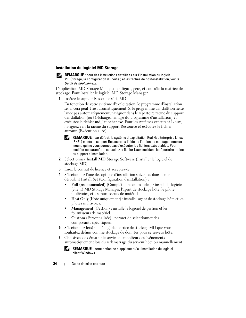 Installation du logiciel md storage | Dell POWERVAULT MD3600F User Manual | Page 36 / 90
