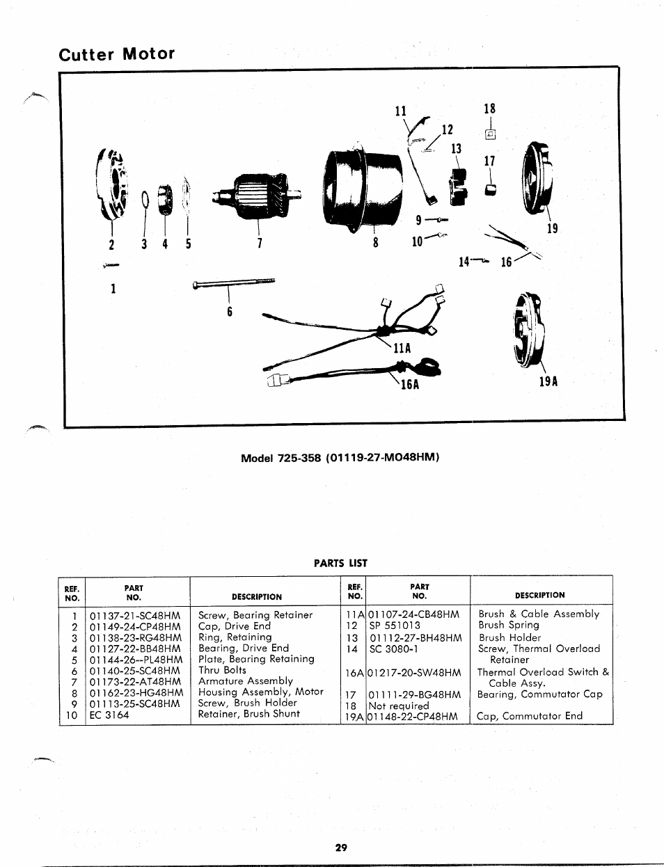 Cutter motor, Model 725-358 (01119-27-m048hm) | Bolens 134-585A User Manual | Page 29 / 30