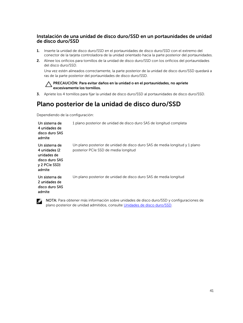 Plano posterior de la unidad de disco duro/ssd | Dell PowerEdge VRTX User Manual | Page 41 / 191