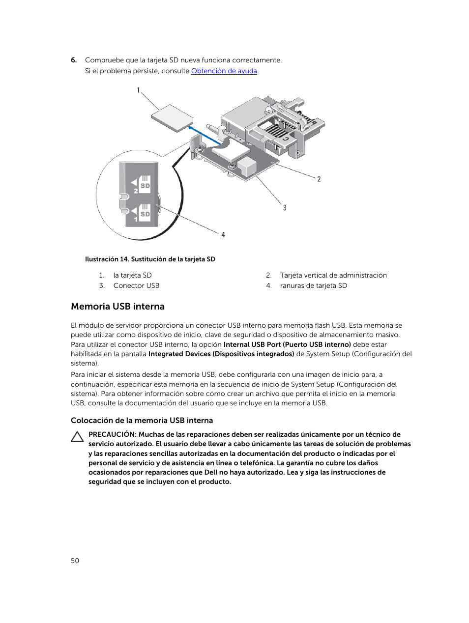 Memoria usb interna | Dell PowerEdge VRTX User Manual | Page 50 / 191