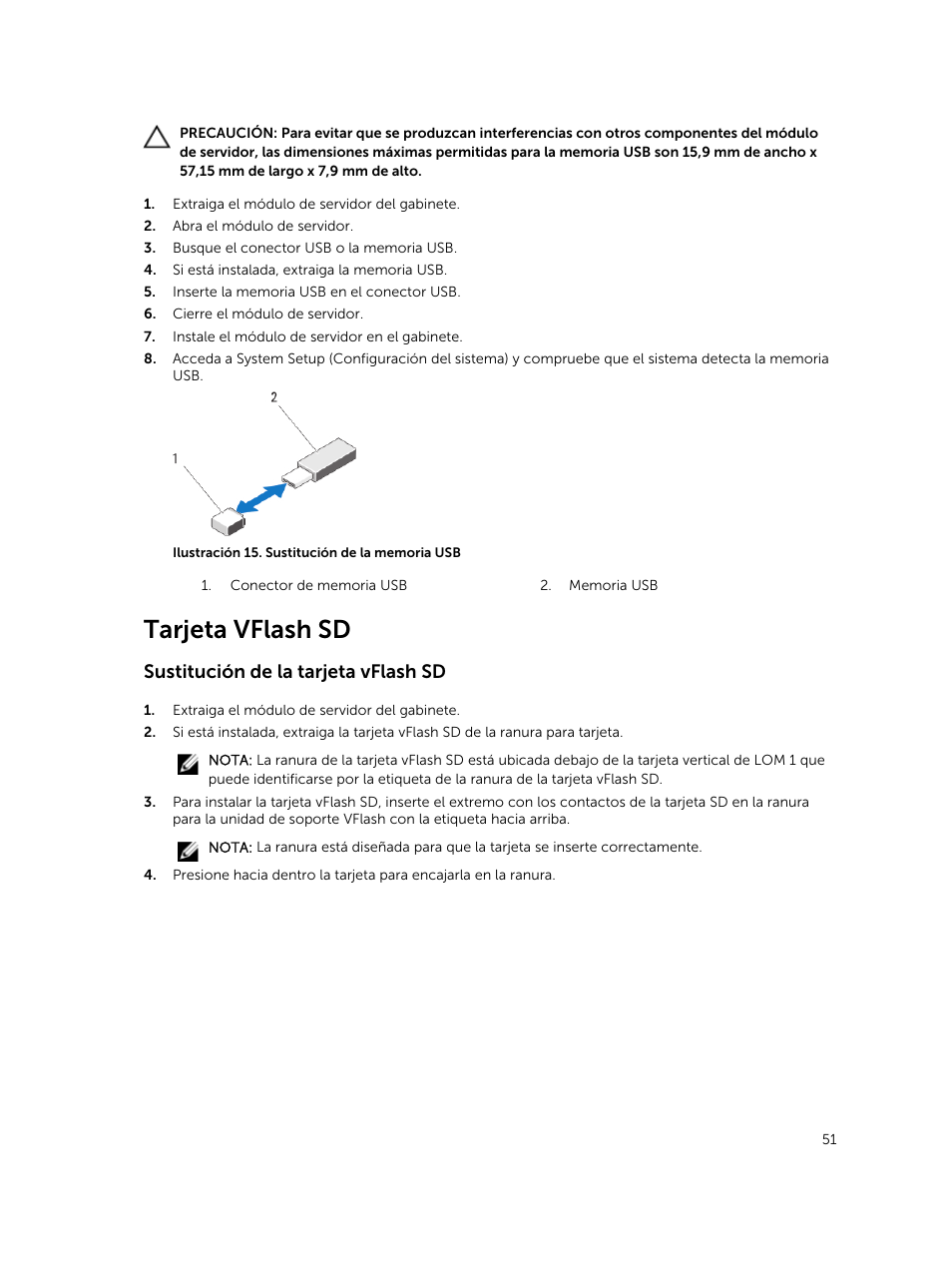 Tarjeta vflash sd, Sustitución de la tarjeta vflash sd | Dell PowerEdge VRTX User Manual | Page 51 / 191