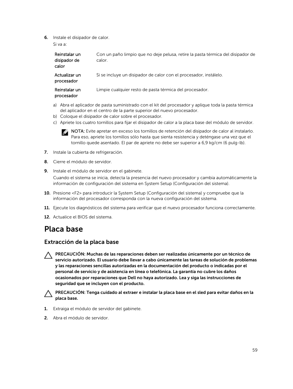 Placa base, Extracción de la placa base | Dell PowerEdge VRTX User Manual | Page 59 / 191