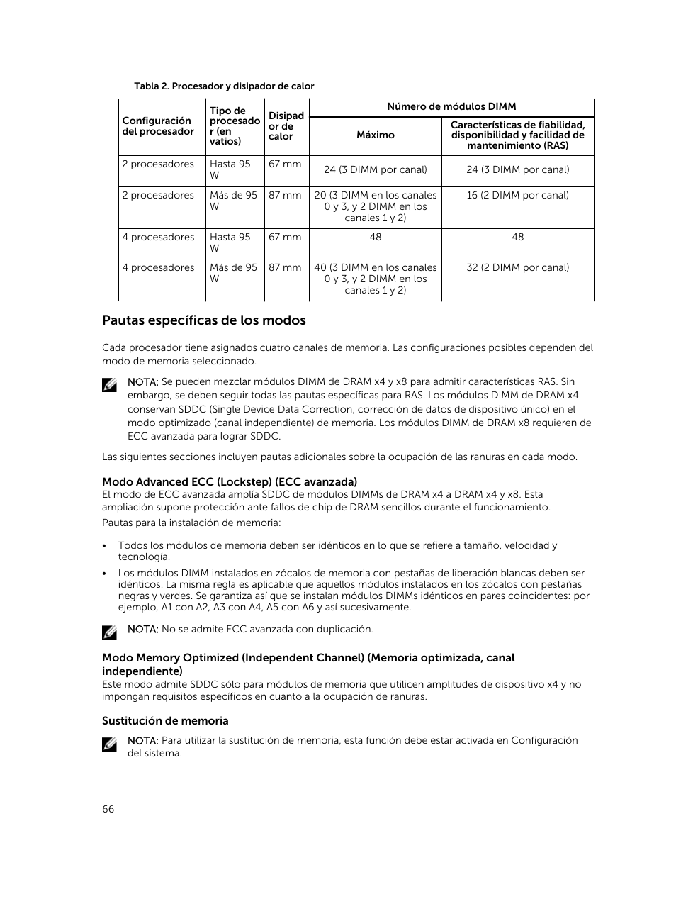 Pautas específicas de los modos | Dell PowerEdge VRTX User Manual | Page 66 / 191