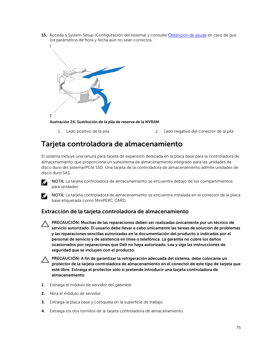 Tarjeta controladora de almacenamiento | Dell PowerEdge VRTX User Manual | Page 75 / 191