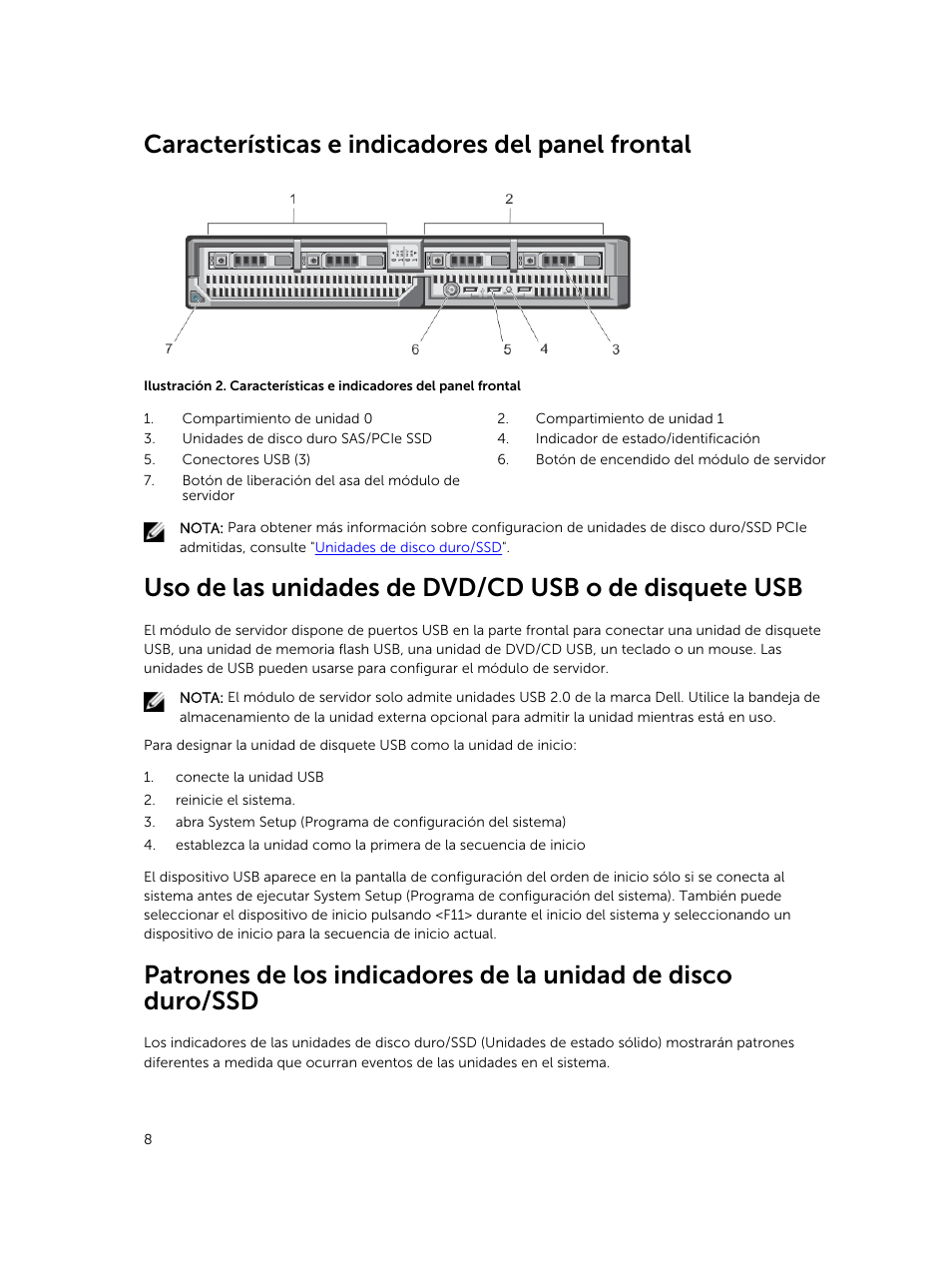 Características e indicadores del panel frontal | Dell PowerEdge VRTX User Manual | Page 8 / 191