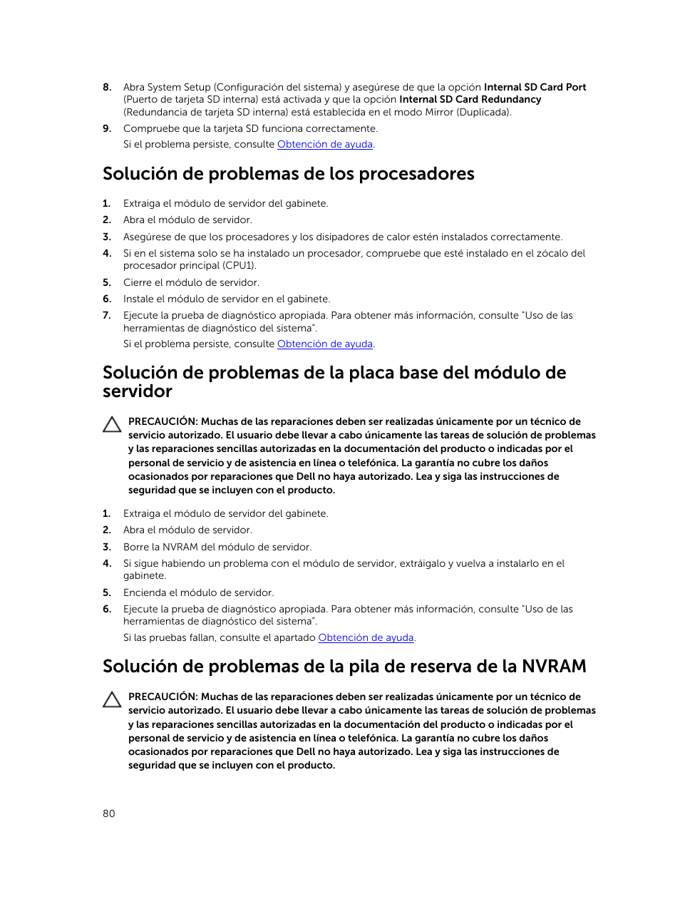 Solución de problemas de los procesadores | Dell PowerEdge VRTX User Manual | Page 80 / 191