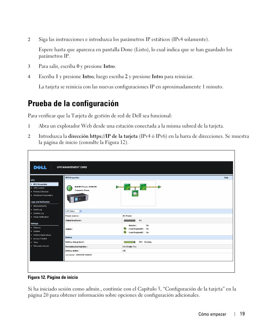 Prueba de la configuración | Dell UPS 1920R User Manual | Page 19 / 90